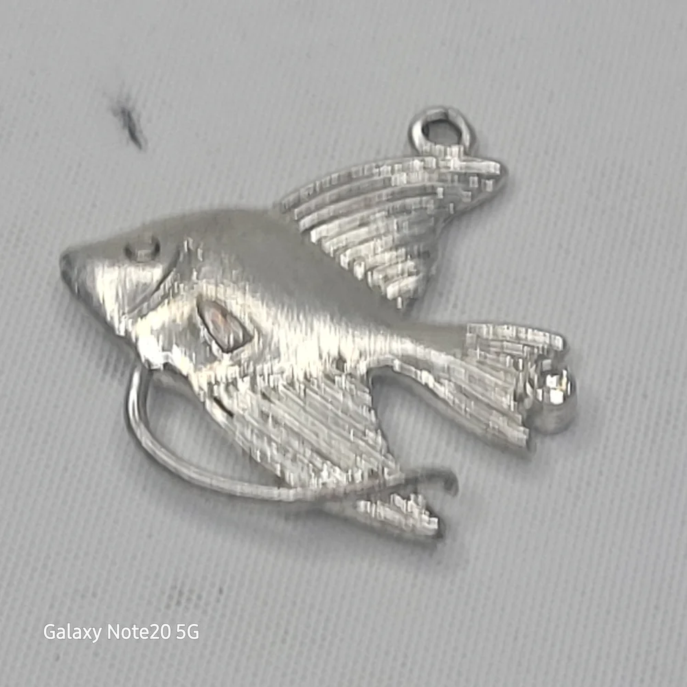 Vintage Angelfish Sterling Silver Aquarium Tropical Fish Charm Pendant - 3.45g